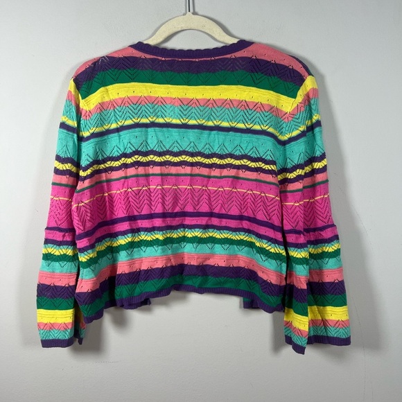 NWT Soft Surroundings Rainbow Striped Cropped Open Cardigan Sweater Large - Picture 6 of 6